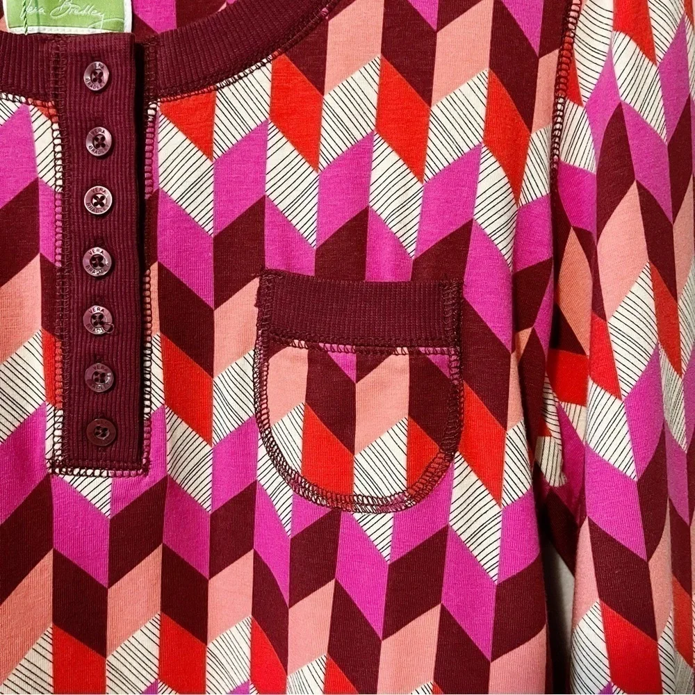 Vera Bradley NEW Henley Long Sleeve Pajama Top Bohemian Chevron Size Medium 8-10